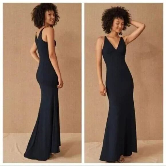 NWT BHLDN Navy Blue Jones V-Neck Crepe Spaghetti Strap Maxi Dress Size 18 - Picture 1 of 10